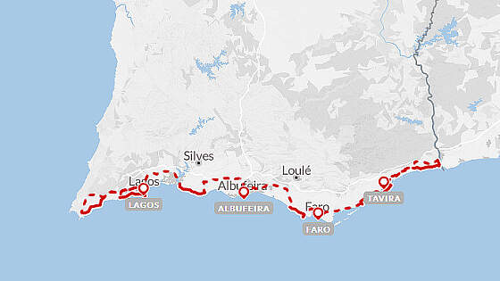 Routenkarte Wanderreise: Küstenwandern an der Algarve