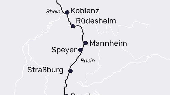 Routenkarte MS Lady Diletta: Weihnachten in Straßburg & Basel