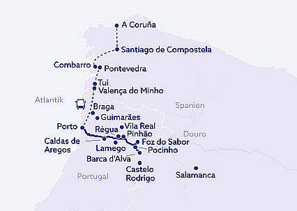 Routenkarte MS Douro Queen: Der Douro & Galicien