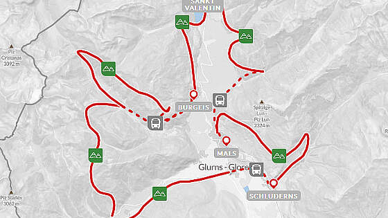 Routenkarte Wanderreise: Panoramawandern im Vinschgau