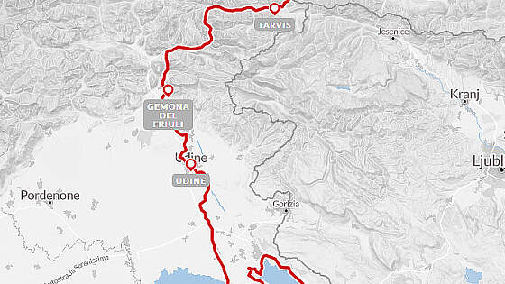 Routenkarte Radreise: Alpe-Adria-Radweg