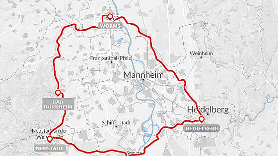 Routenkarte Radreise: Neckar & Weinstraße