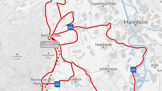 Routenkarte Radreise: Pfälzer Weinsternfahrt