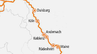 Routenkarte A-ROSA Sena: Rhein, Reben & Loreley