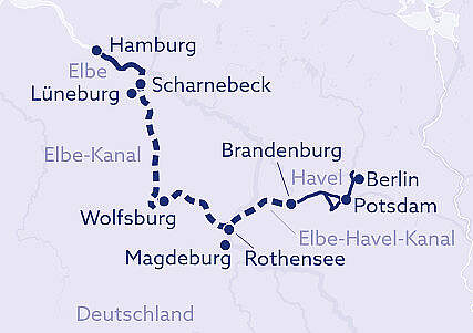 Routenkarte MS Katharina von Bora: Städtetour Havel & Elbe