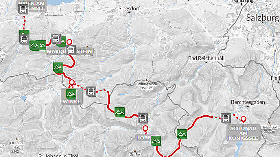 Routenkarte Wanderreise: Vom Königssee zum Chiemsee