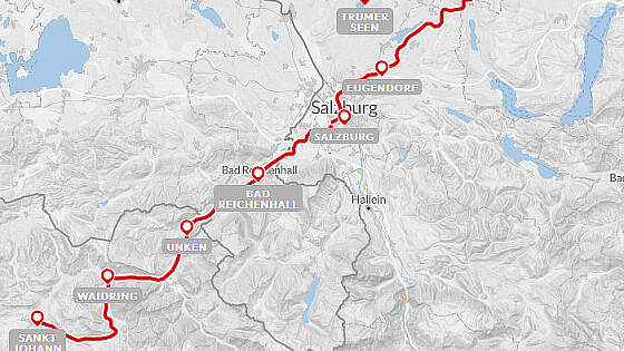 Routenkarte Wanderreise: Pilgern in Salzburg & Tirol