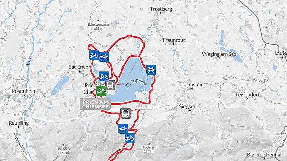 Routenkarte Radreise: Chiemsee Sternfahrt