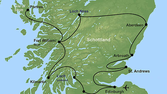 Routenkarte: Schottland Rundreise