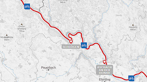 Routenkarte Radreise: Donau-Radweg für Familien