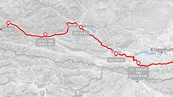 Routenkarte Radreise: Drau-Radweg