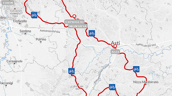 Routenkarte Radreise: Piemont für Genießer