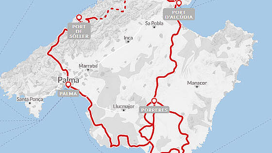 Routenkarte Radurlaub Mallorca