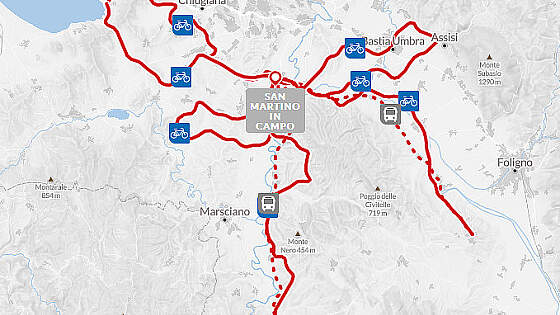 Routenkarte Radreise: Umbrien Sternradtour