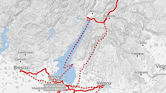 Routenkarte Radreise: Gardasee Sternfahrt