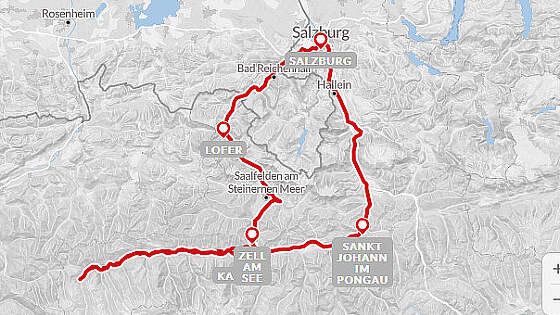 Routenkarte Radreise: Tauern Radweg