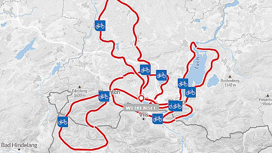 Routenkarte Radreise: Allgäu Sternradtour