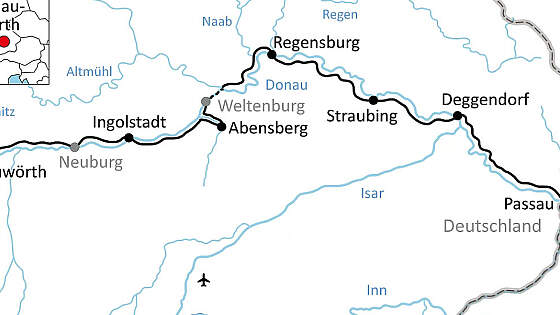 Reiseroute Radreise: Die Bayerische Donau