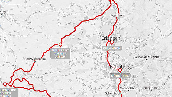 Routenkarte Radreise: Bayerische Biertour