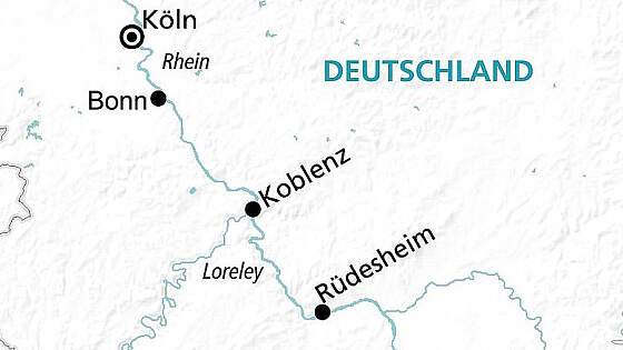 Routenkarte MS Amina: Rhein Weihnachtsmärkte