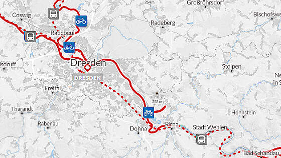 Reiseroute Radreise: Dresden Sterntour