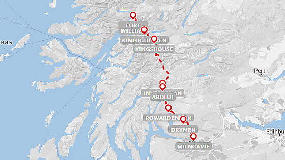 Routenkarte Wanderreise Schottland: West Highland Way