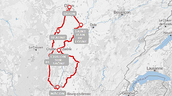 Routenkarte Radreise: Burgund Radtour