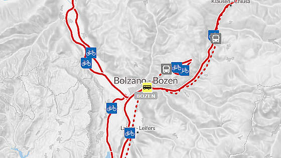 Routenkarte Italien Radreise: Südtirol Sternfahrt