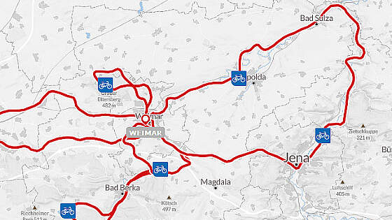 Routenkarte Radreise: Radtour rund um Weimar