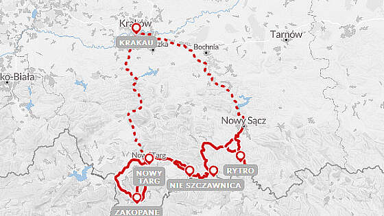 Routenkarte Radreise: Dunajec Radweg