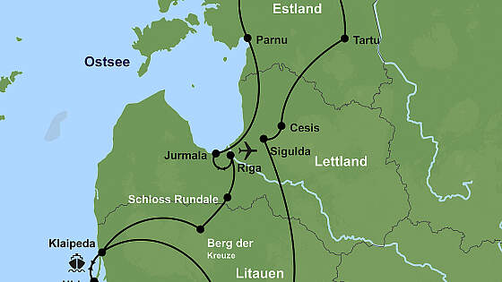Routenkarte Rundreise: Höhepunkte des Baltikums