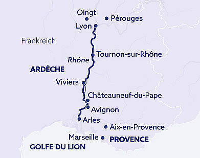 Routenkarte MS Bijou du Rhone: Silvester auf der Rhone
