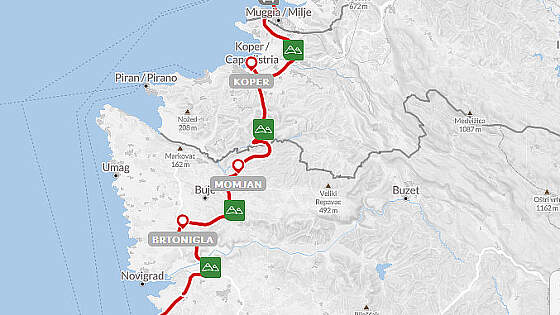 Routenkarte Wanderreise: Wandern in Istrien