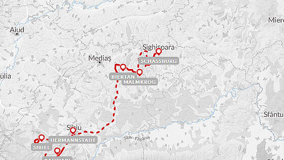 Routenkarte Wanderreise: Siebenbürgen & Karpaten