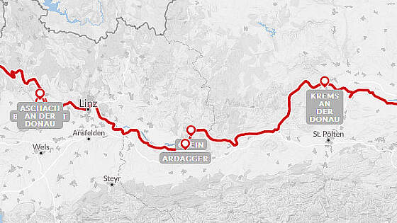 Routenkarte Radreise: Donau Radweg für Sportliche