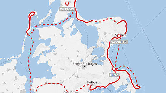 Routenkarte Wanderreise Rügen