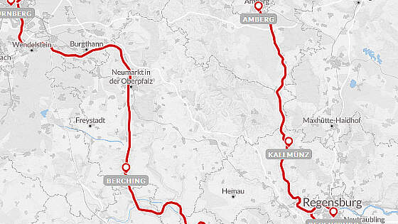 Routenkarte Radreise: Fünf-Flüsse-Radweg