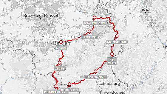 Routenkarte Radreise: Maas & Vennbahn