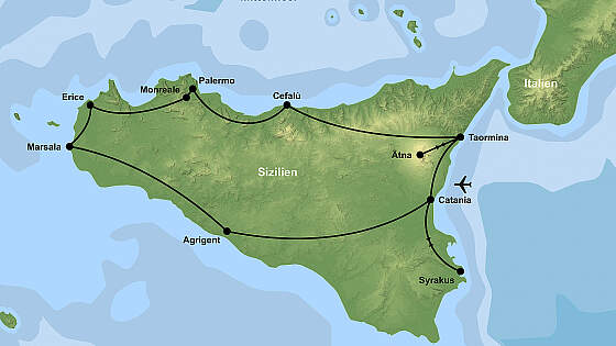 Routenkarte Rundreise: Sizilien entdecken