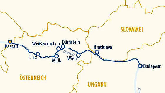 Routenkarte MS VistaDiamond: Festtagsreise Donau