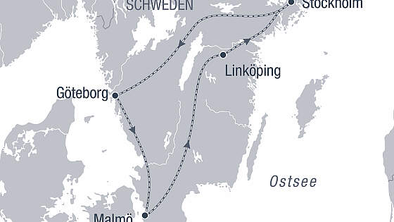 Routenkarte Rundreise: Schweden per Zug entdecken