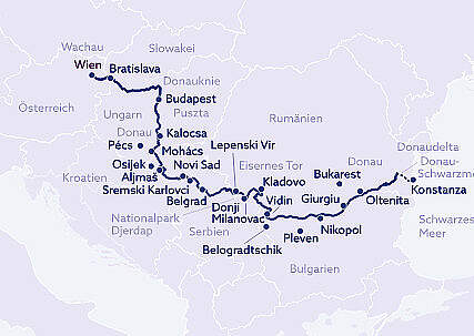 Routenkarte MS Bellejour: Von Wien ans Schwarze Meer