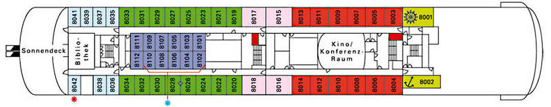 Deckplan MS Deutschland: Admirals-Deck, Deck 8