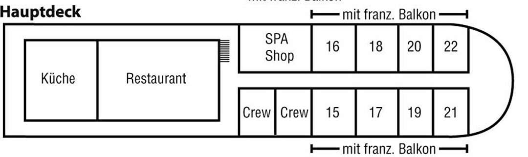 MS Rajmahal: Deckplan Hauptdeck