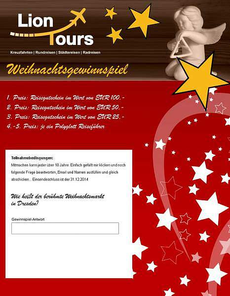 Lion Tours Weihnachtsgewinnspiel 2014
