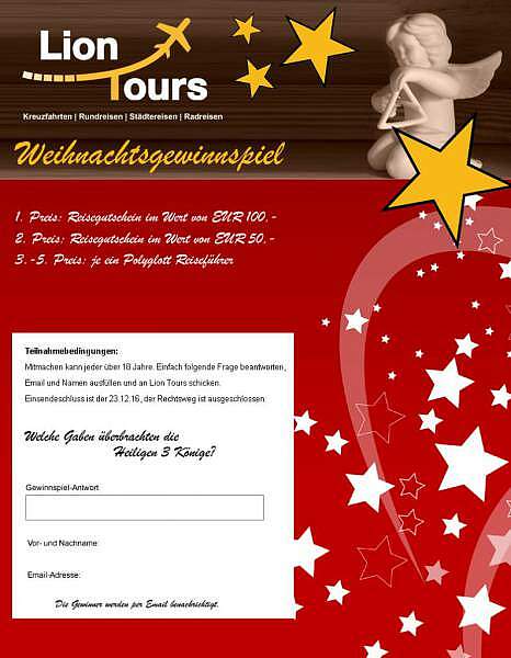 Lion Tours Weihnachtsgewinnspiel 2016
