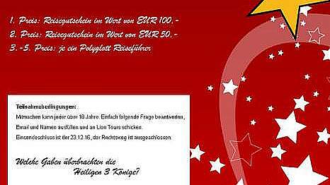 Lion Tours Weihnachtsgewinnspiel 2016