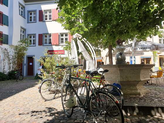 Innenhof mit Brunnen in Basel, Schweiz