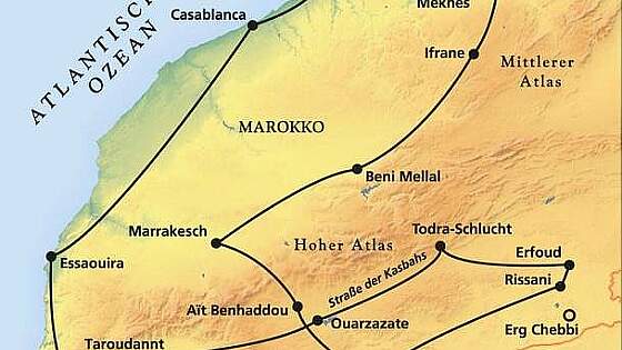 Routenkarte Rundreise Marokko Total