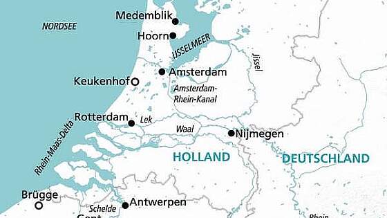 Routenkarte: Holland und Flandern - Rheinkreuzfahrt mit MS Alina